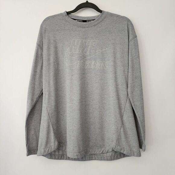 Nike Dri-Fit Gray Long Sleeve Softball athletic t-shirt womens size L - Picture 1 of 7